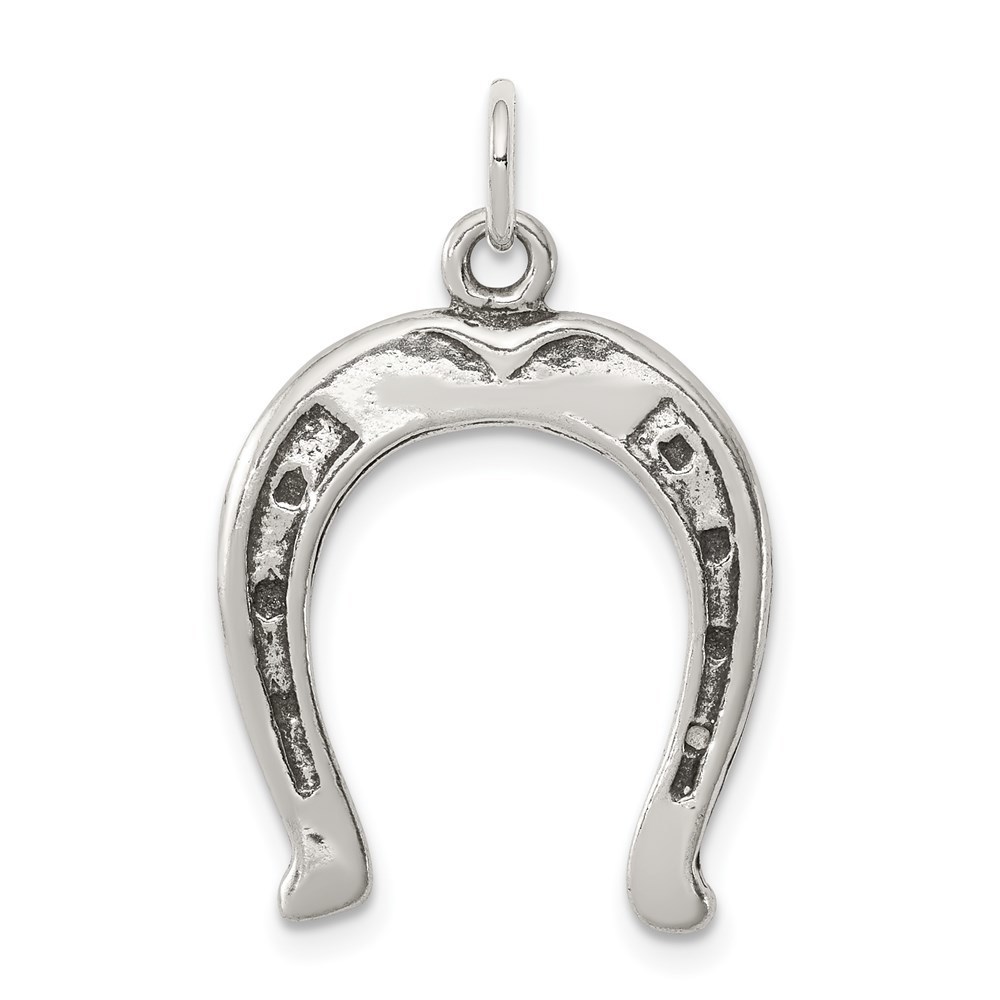 925 Sterling Silver Antiqued Equestrian Horseshoe Necklace Charm Pendant